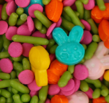 Bunny and Carrot Shape Press Candy with Soft Vermicelli Sprinkles Mix