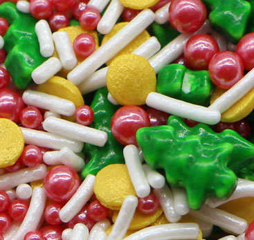 Christmas Tree Press Candy With Confetti and Jimmies Sprinkles Mix