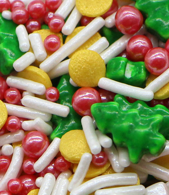 Christmas Tree Press Candy With Confetti and Jimmies Sprinkles Mix