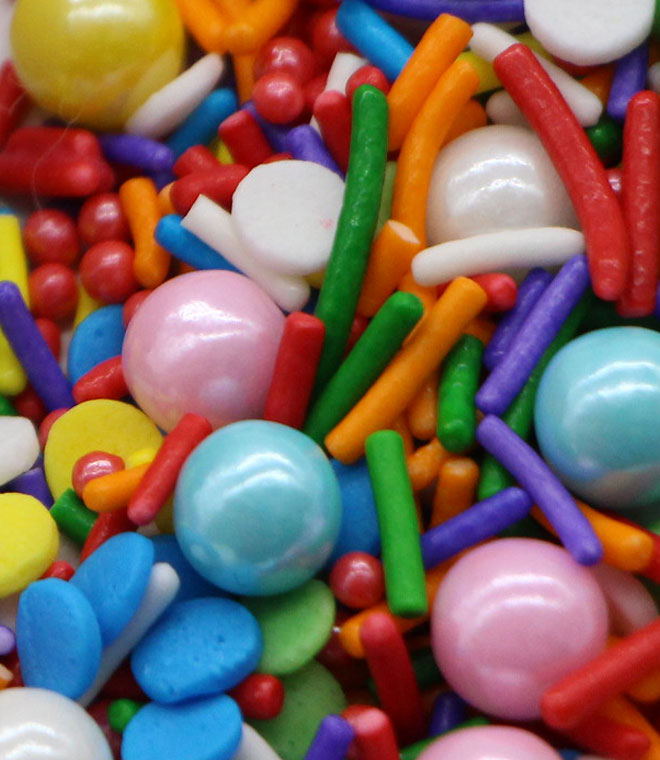 Mix Color Sugar Pearls With Jimmies And Confetti Sprinkles Mix