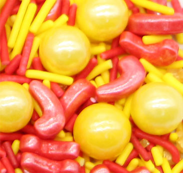 Yellow Color Sugar Pearls With Mix Colors Jimmies Sprinkles Mix