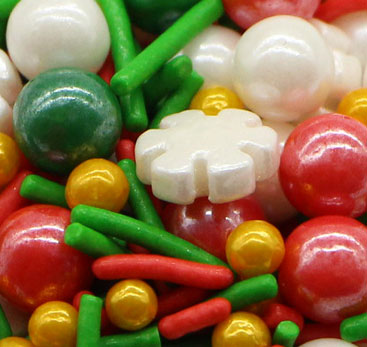Mix Colors Sugar Pearls With Snowflake Press Candy And Jimmies Sprinkles Mix